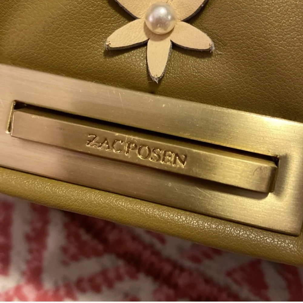 Zac Posen Mustard Yellow Leather Crossbody with White Floral Appliqué - Picture 9 of 14